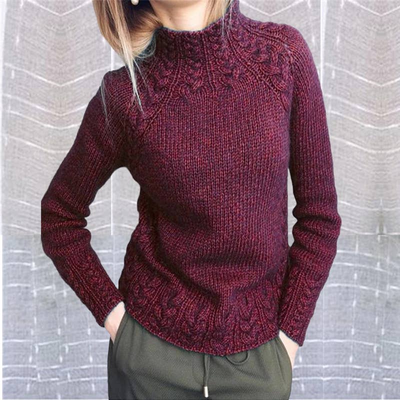 SOLID COLOR LINEN PATTERN HALF TURTLENECK SWEATER