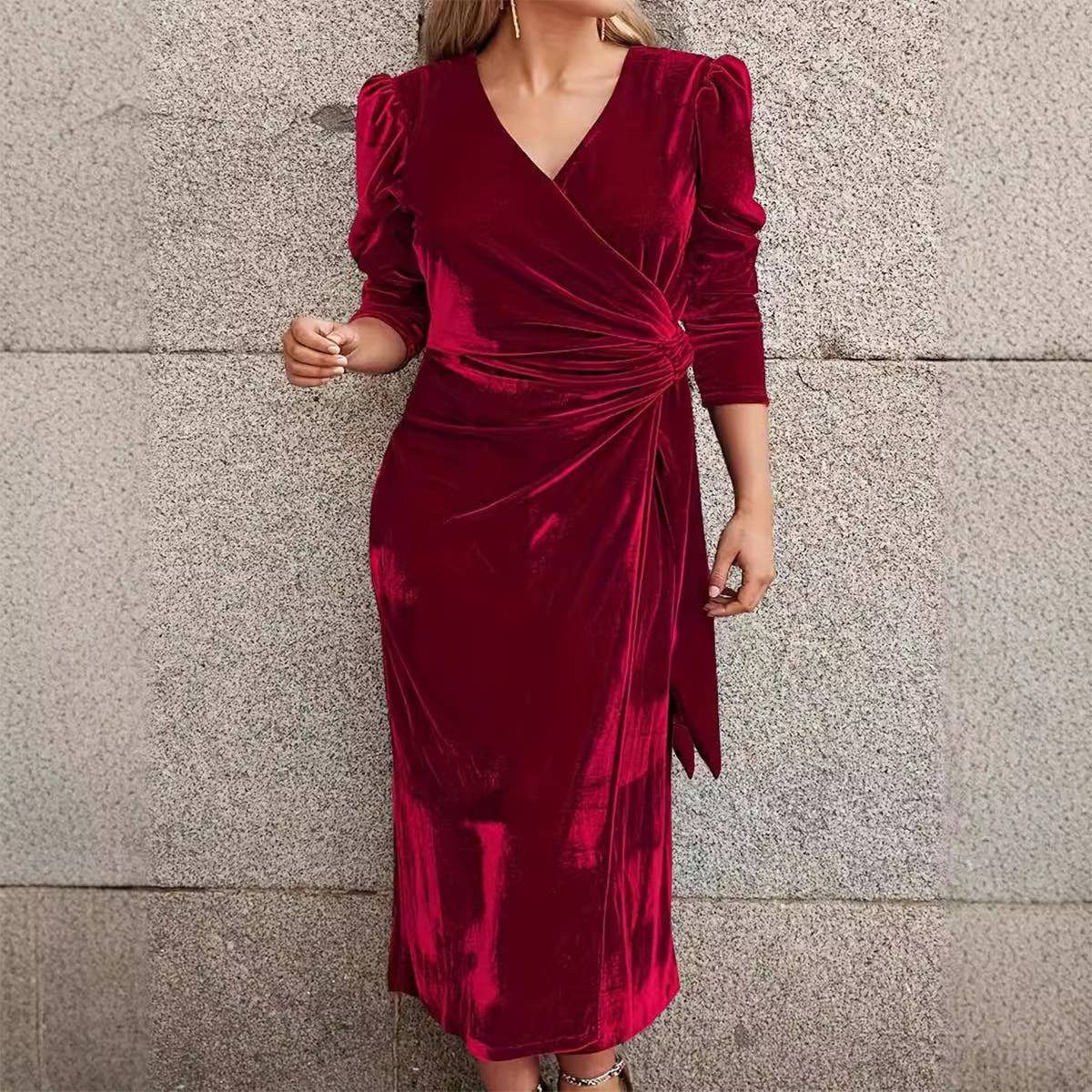 V-NECK ELEGANT CASUAL FASHION SOLID COLOR DRESS