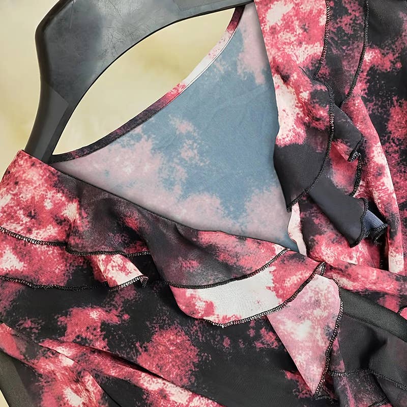 Printed Bohemian-style long-sleeved short dress