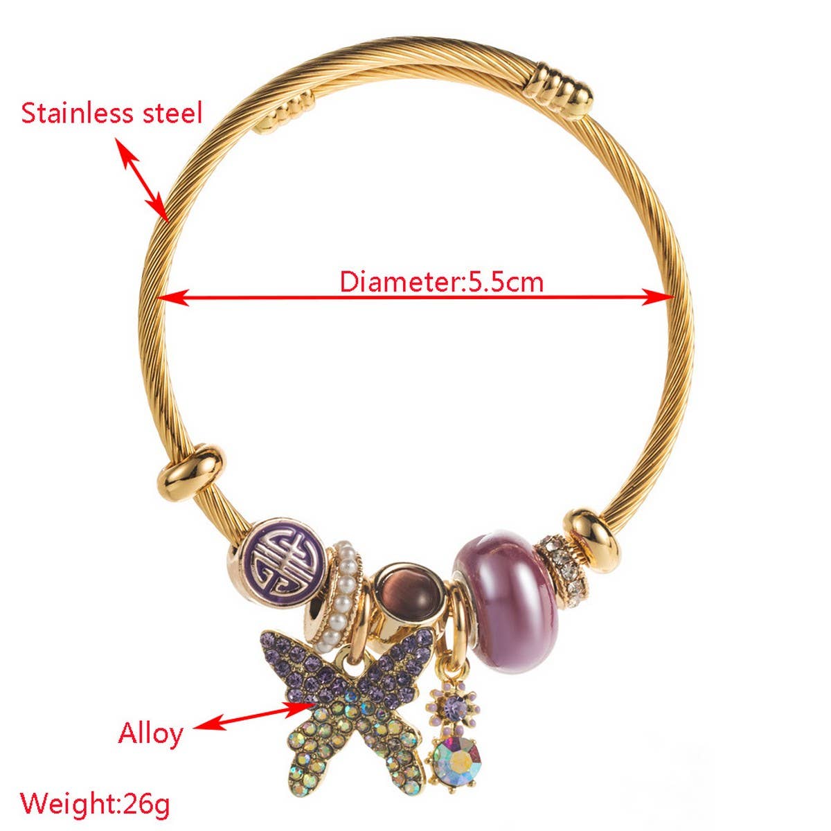 Trendy Beaded Bracelet with Butterfly Pendant