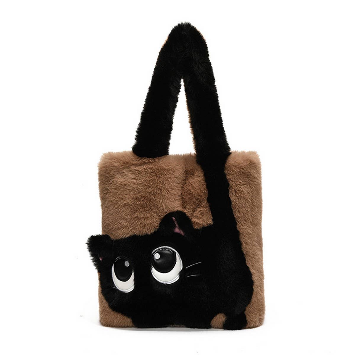 WINTER CAT CARTOON PATCHWORK EMBROIDERY PLUSH BAG_CWAB3916