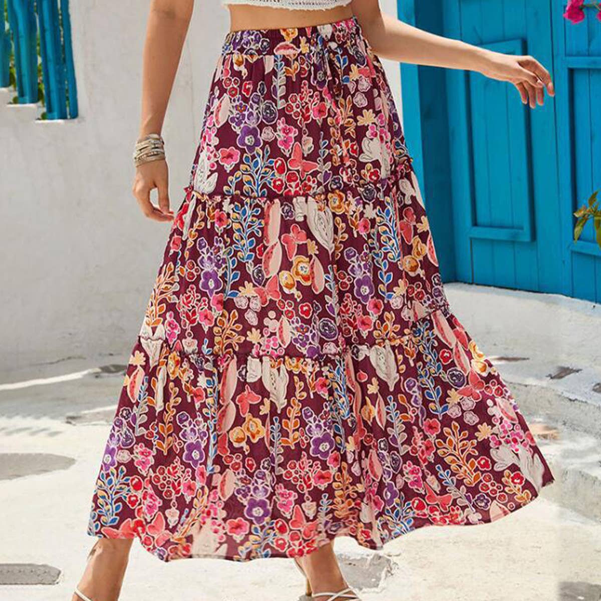 Exotic high-waisted slimming full-length skirt