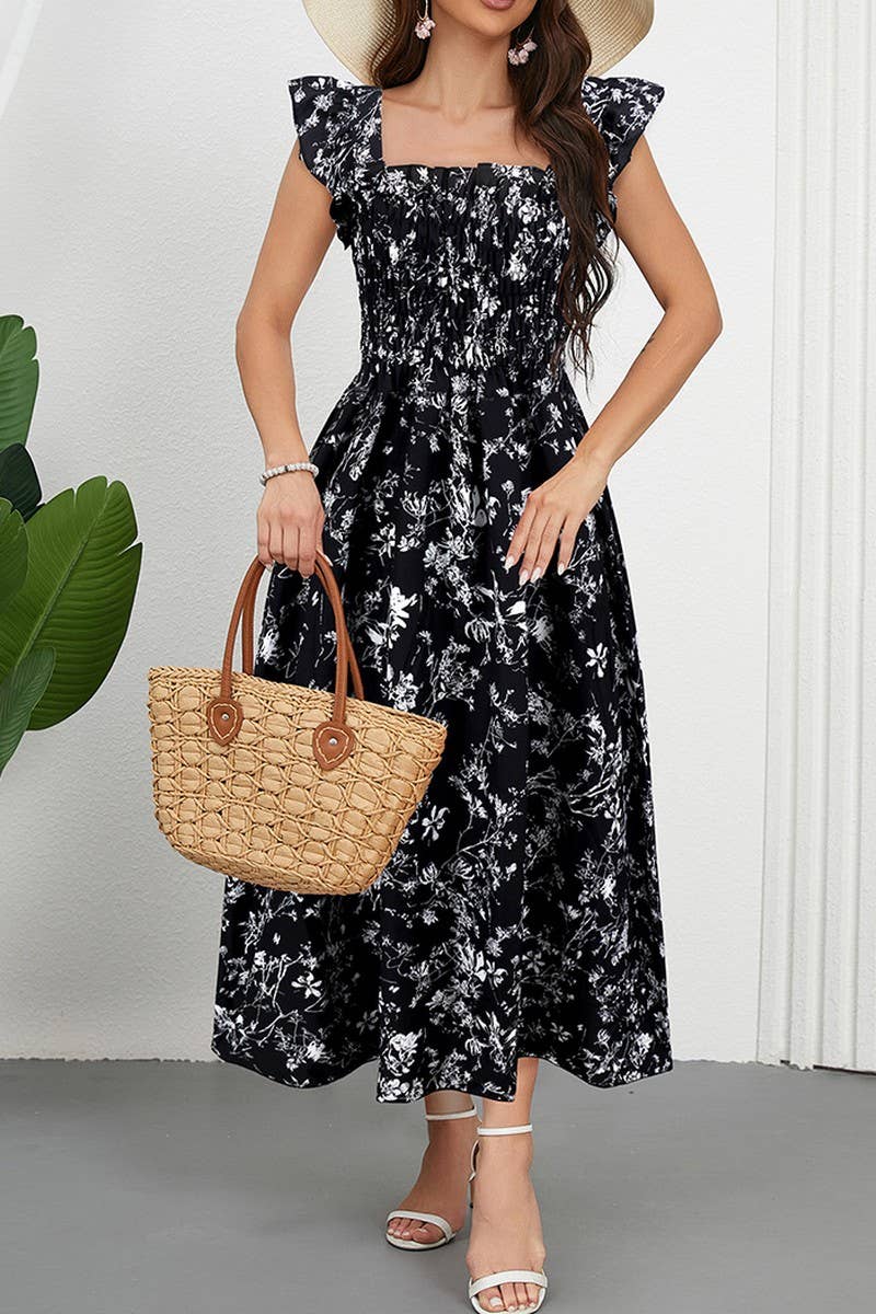 CWDMD6205_FLORAL FLUTTER SLEEVE SQUARE NECK MAXI DRESS