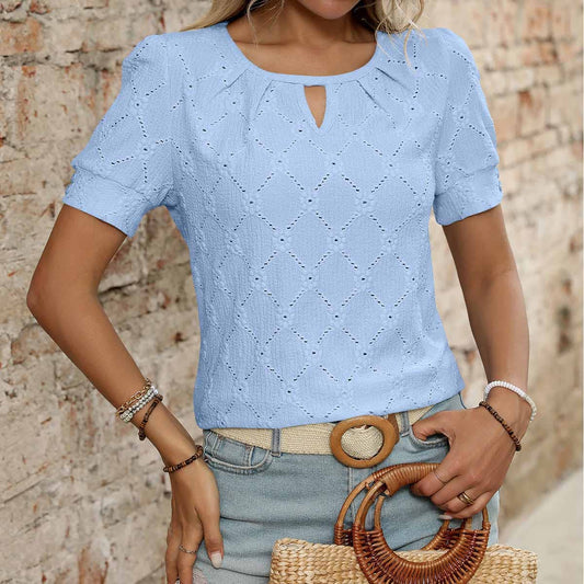 Solid color crew-neck button-out T-shirt