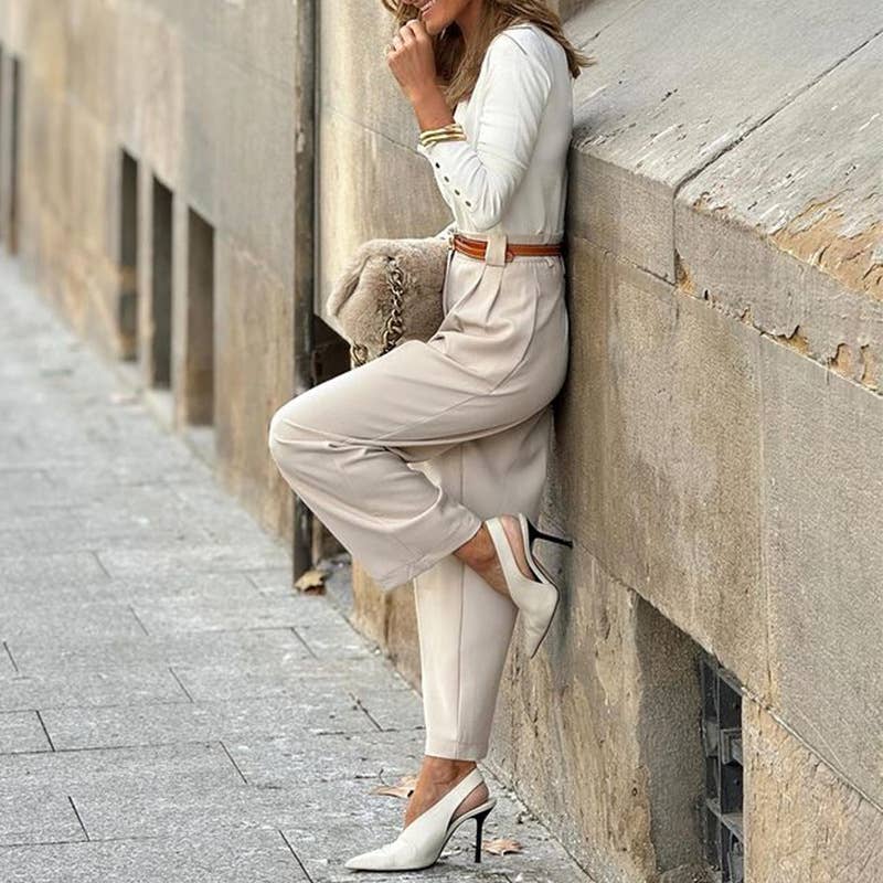 SOLID COLOR ALL-IN-ONE HIGH-WAISTED SUIT PANTS