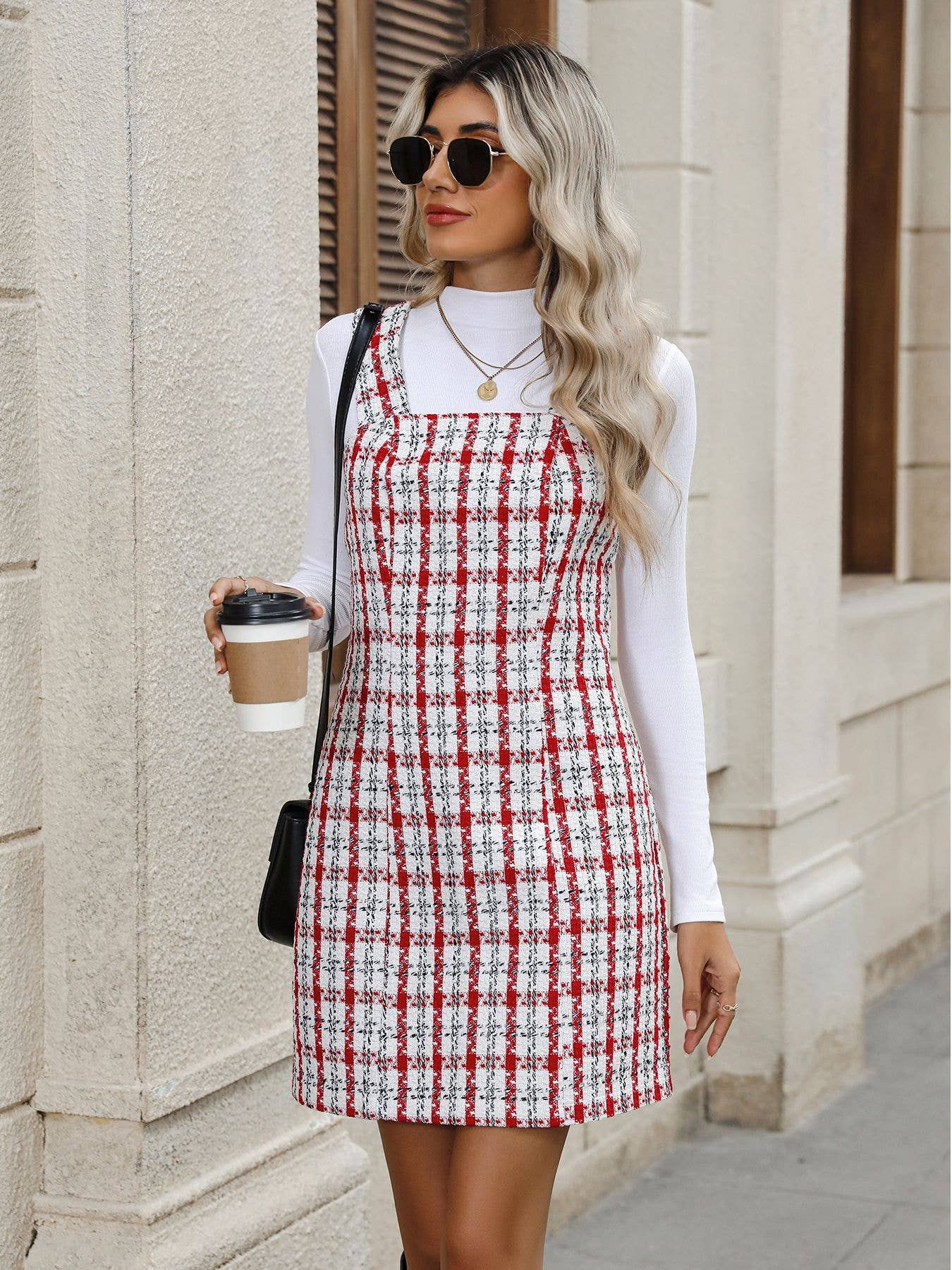 Short and fashionable checkered halter dress
