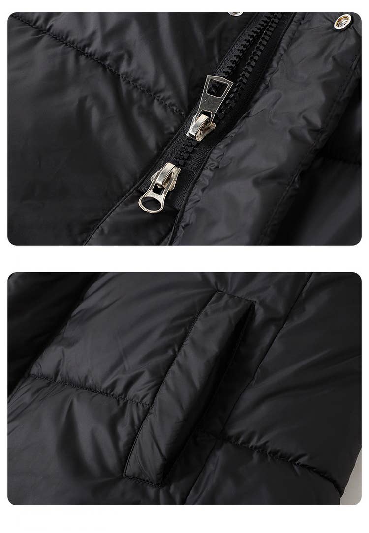 Knee-length,thick and loose cotton-padded jacket