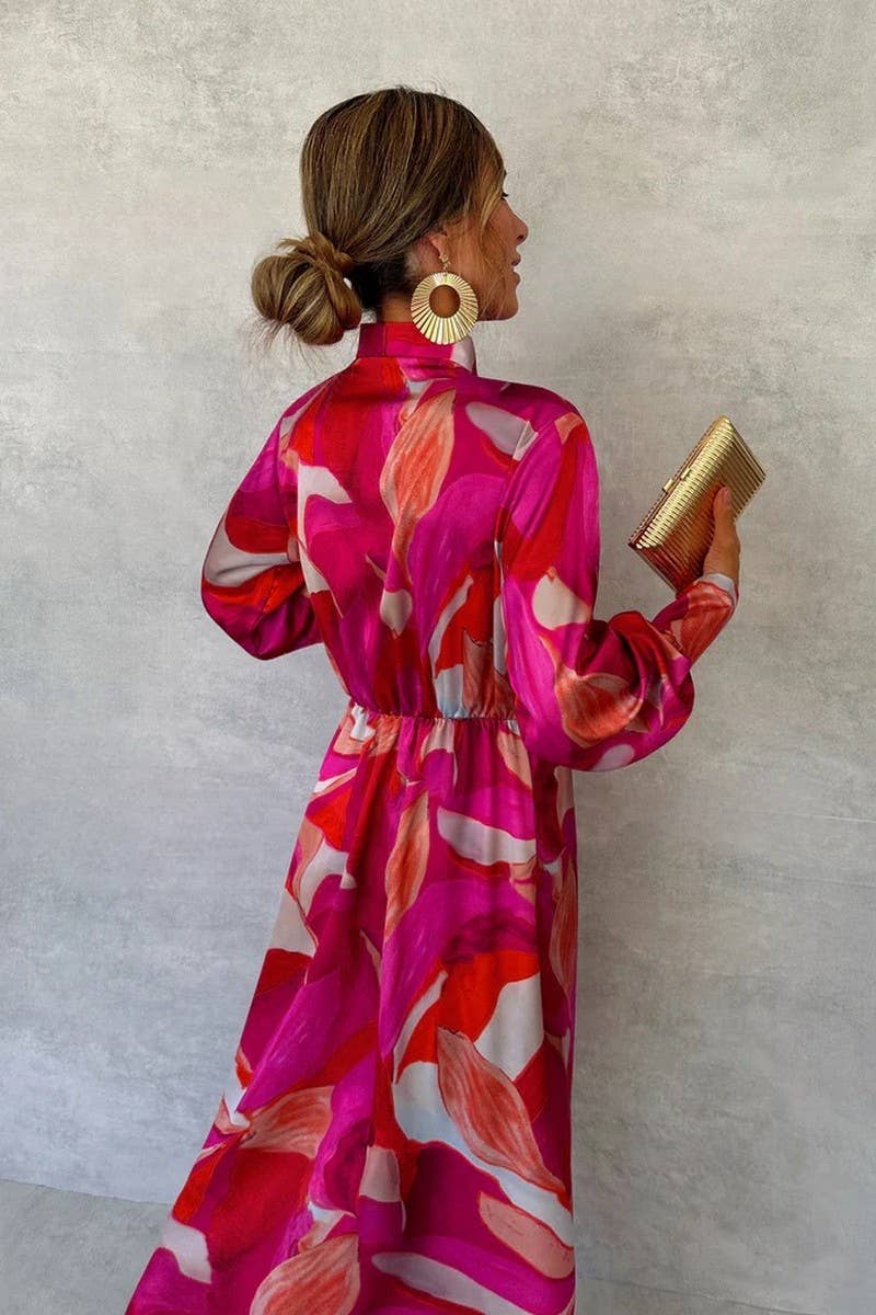 CWDMD5862_V-NECK LACE-UP LONG-SLEEVED ELEGANT DRESS