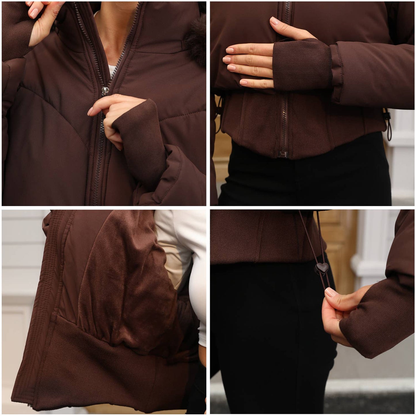 Thick cotton-padded jacket with a cinched waist