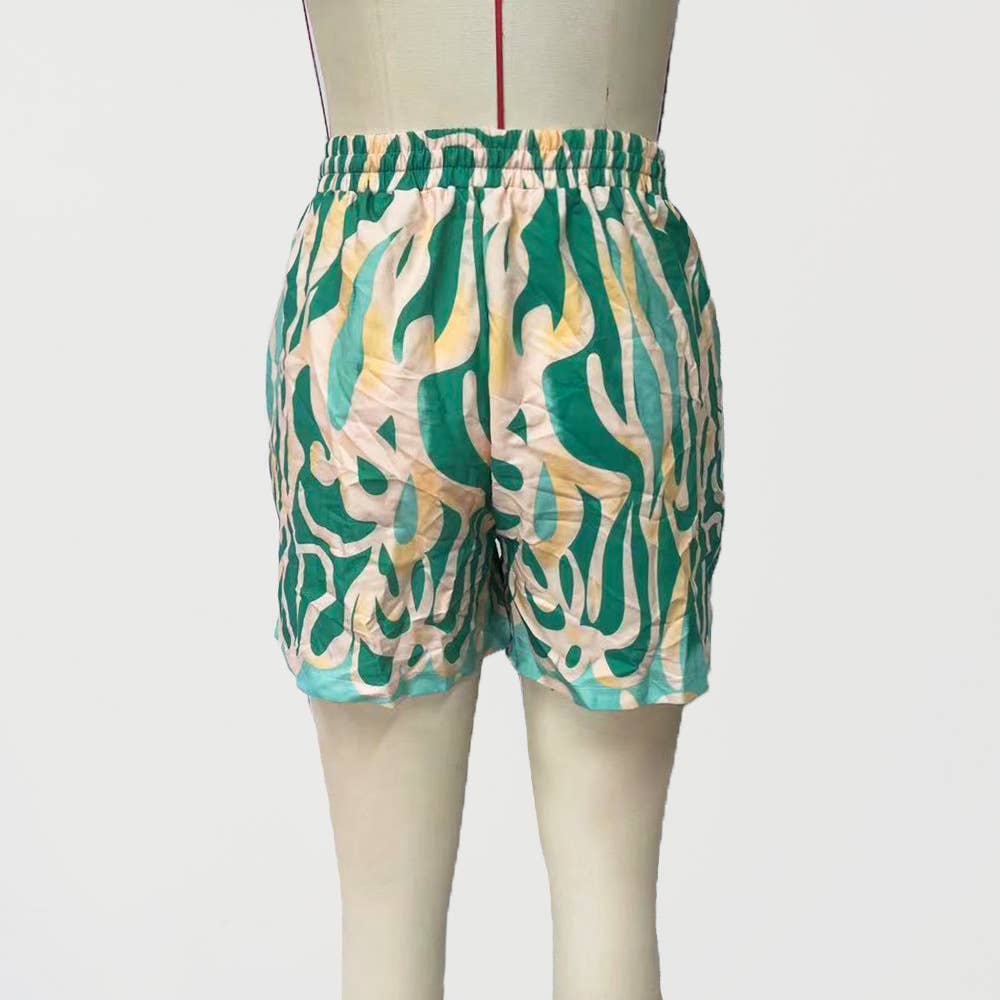 PRINTED ELASTIC-WAIST LACE-UP SHORTS