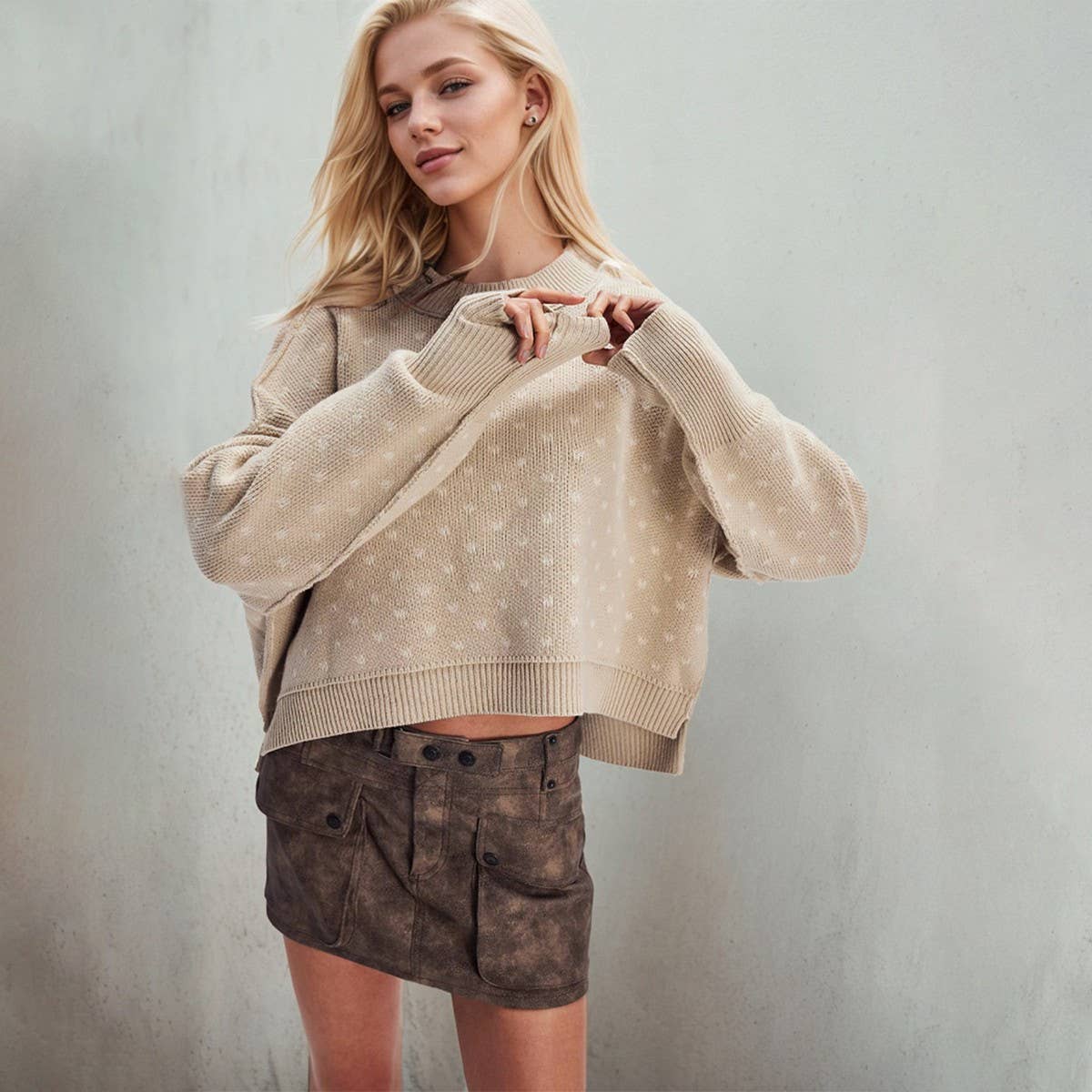 Knit short loose love pullover sweater