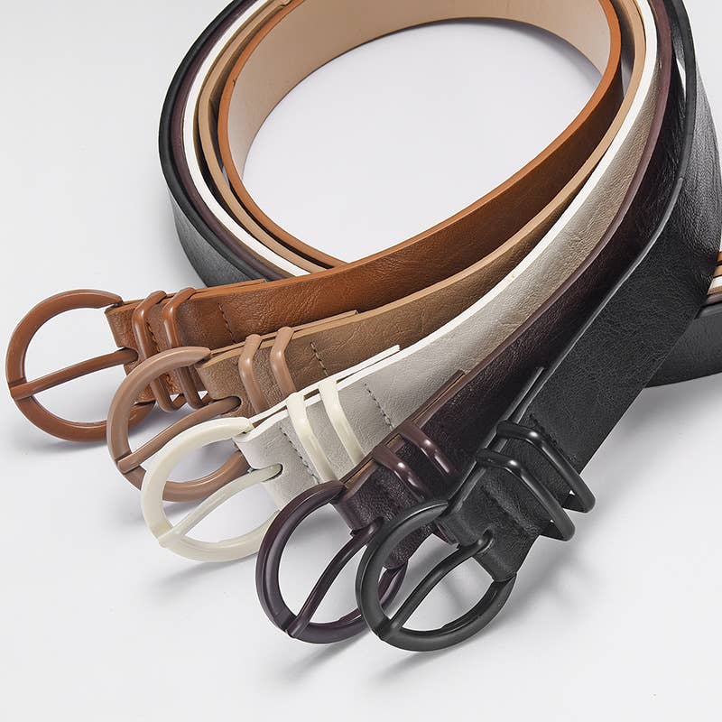 Fashionable PU leather pink-buckle belt