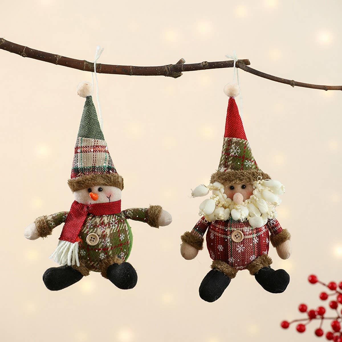 CHRISTMAS PLAID FABRIC DOLL PENDANT