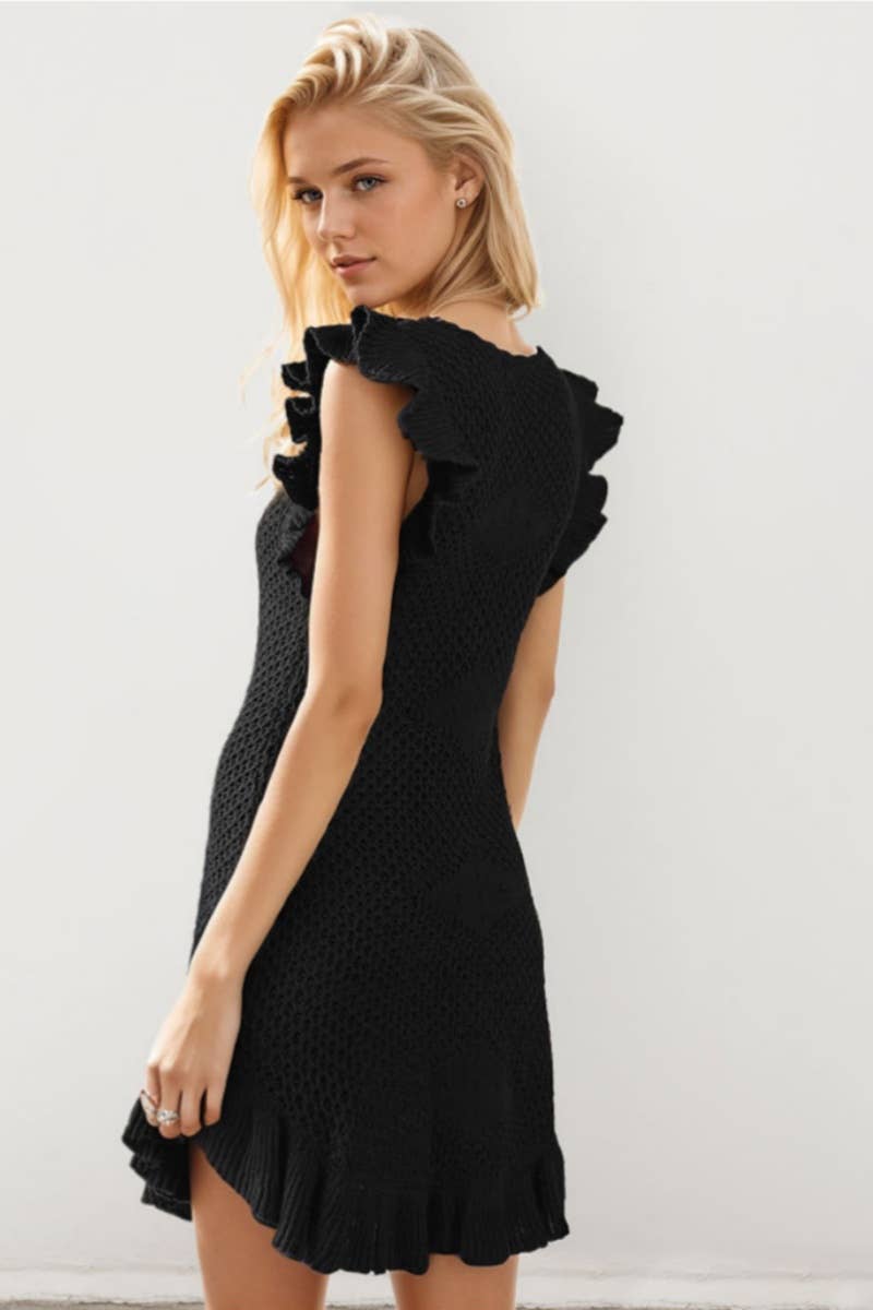 CWDSD3918_KNIT SLEEVELESS CUTOUT PEPLUM BEACH DRESS SMOCK