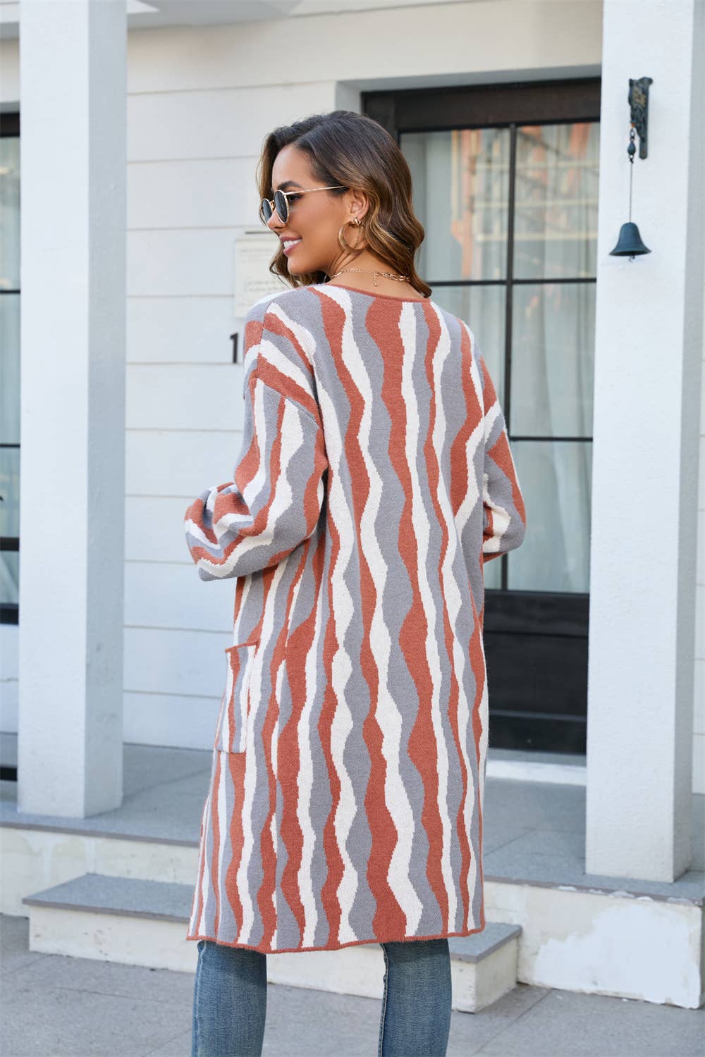 Patchwork Fashion Knit Cardigan Pocket Jacket