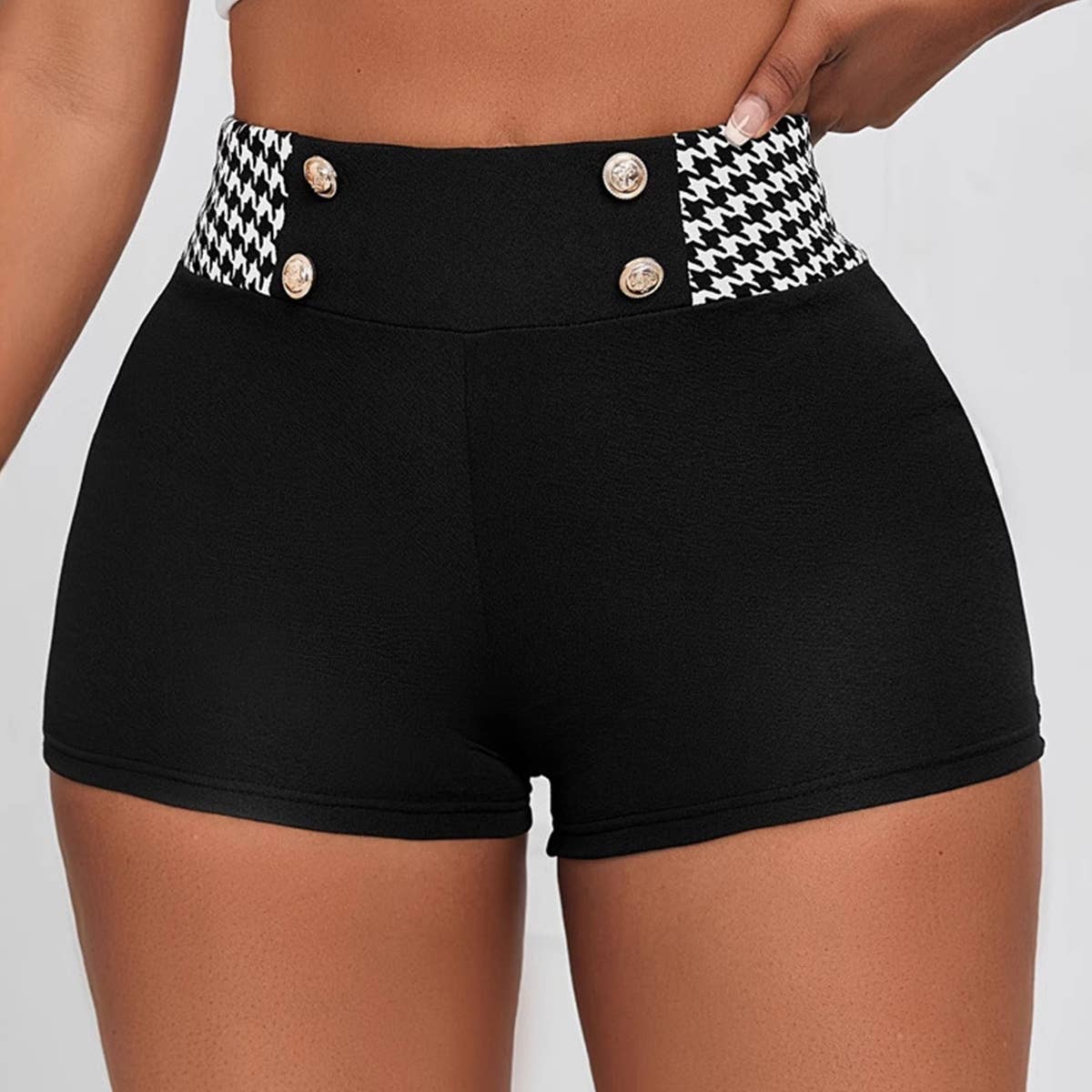 Thousand bird lattice high waist stretch shorts