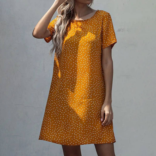 SHORT SLEEVE POLKA DOT DRESS_CWDSD2675