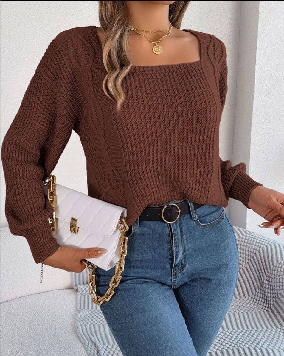KNITWEAR PULLOVER SQUARE NECK TWIST SWEATER