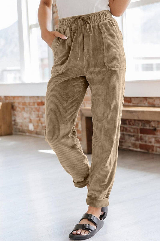 CWBLP0479_CORDUROY ELASTIC WAISTBAND SIDE POCKET TROUSERS