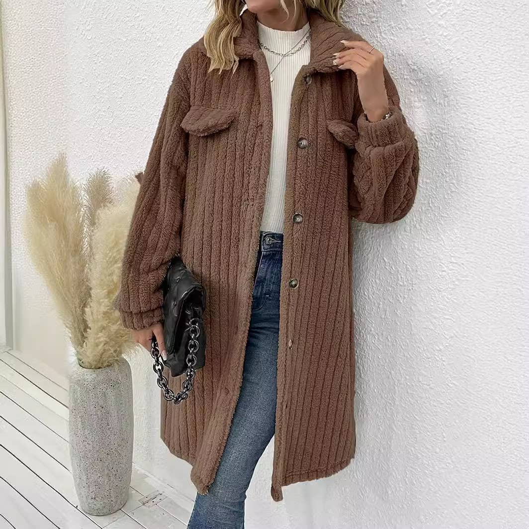 WOMEN'S WOOLEN COAT IN SOLID COLOR WITH LAPELS