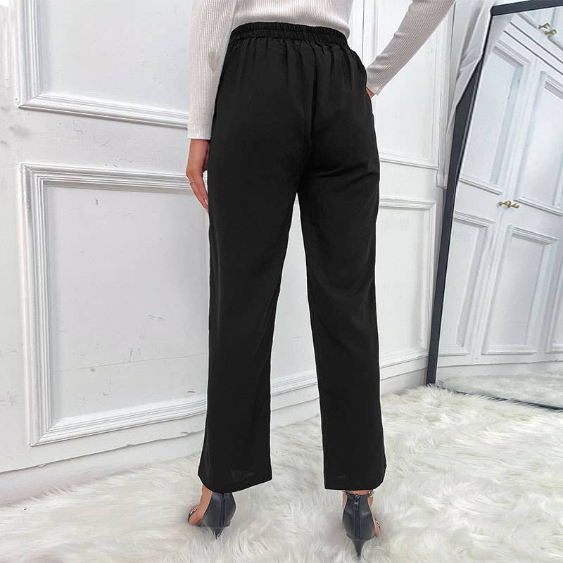 Button-down nine-inch straight wide-leg pants