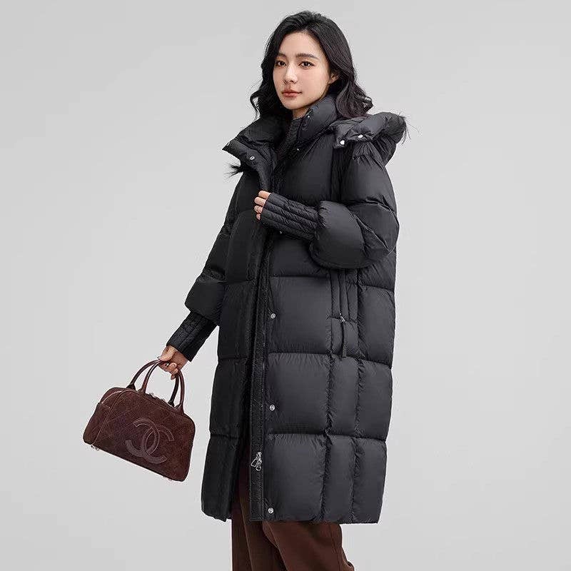 Temperament-long detachable cap warm cotton coat