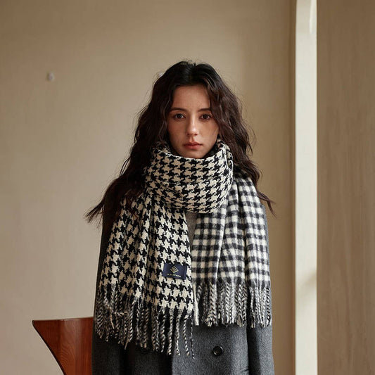 Reversible Houndstooth Scarf ? Soft Winter Wrap