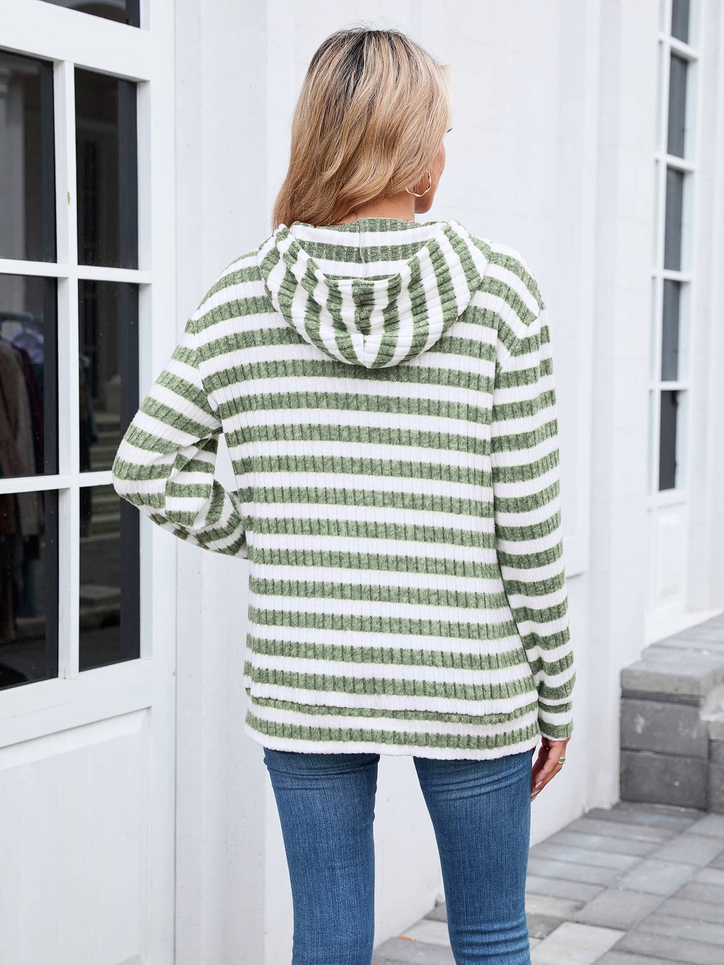 Striped hooded loose long-sleeved sweatshirt