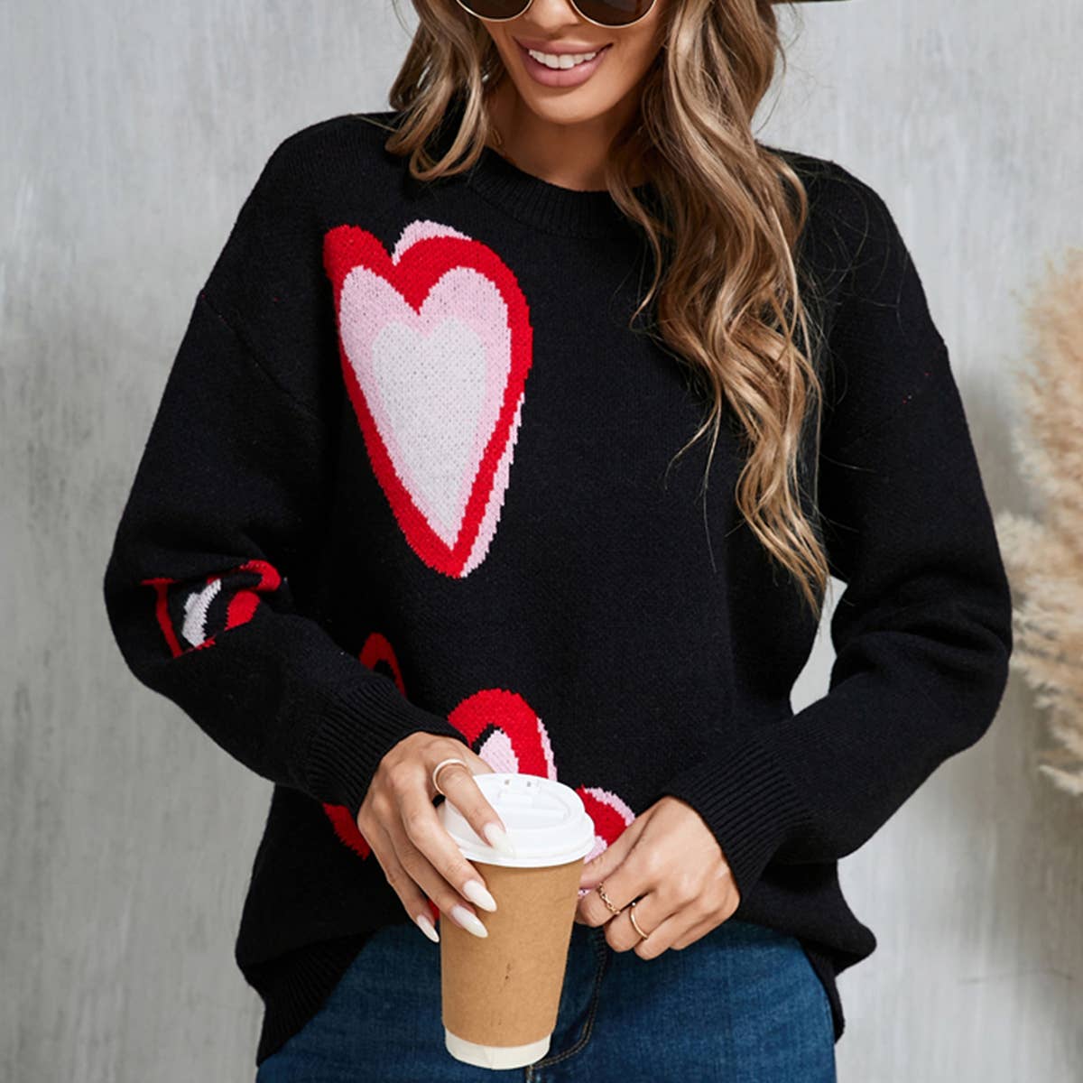 VALENTINE'S DAY HEART PEACH SWEATER KNIT