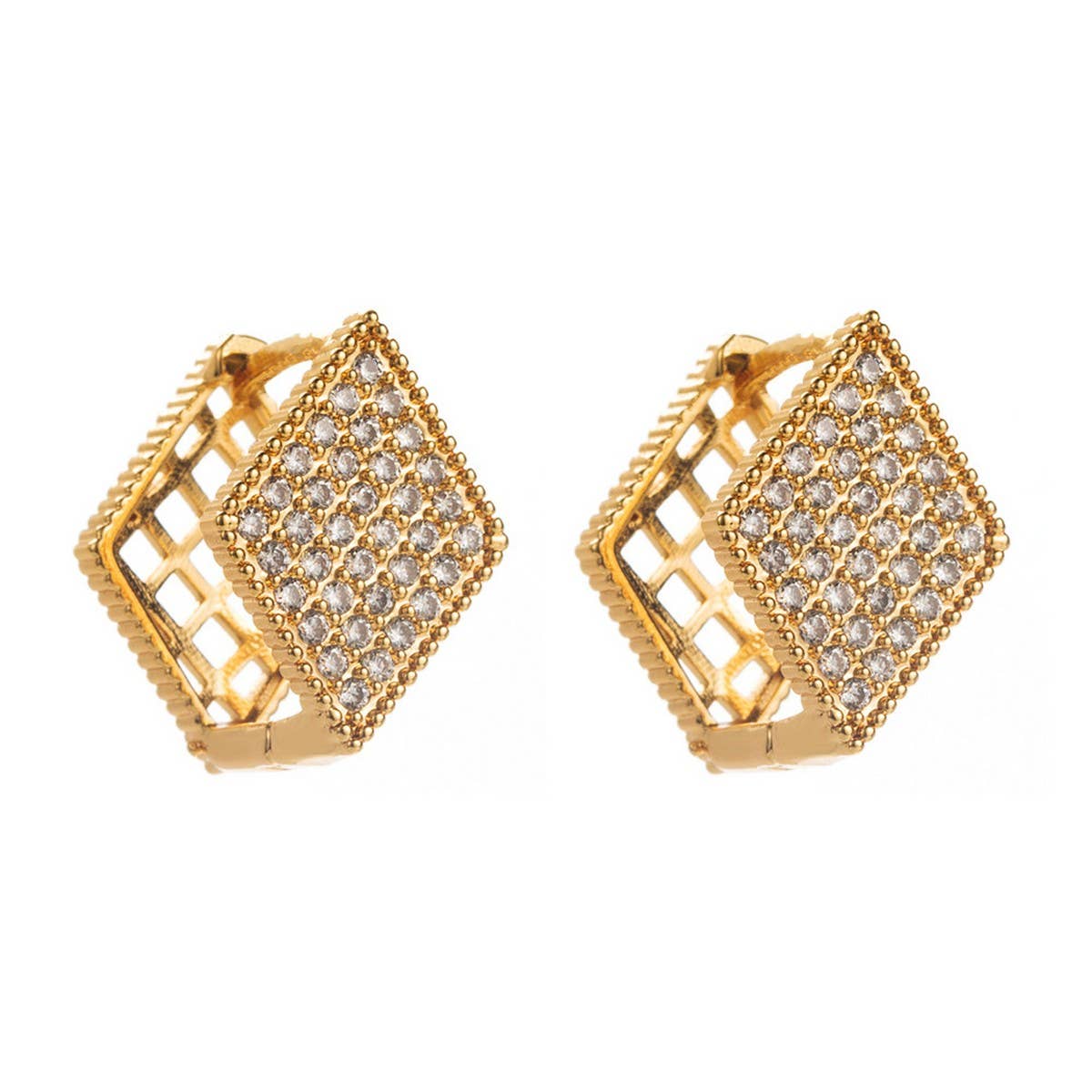 Star & Diamond CZ Hoop Earrings Dual-Sided Design_CWMM8514