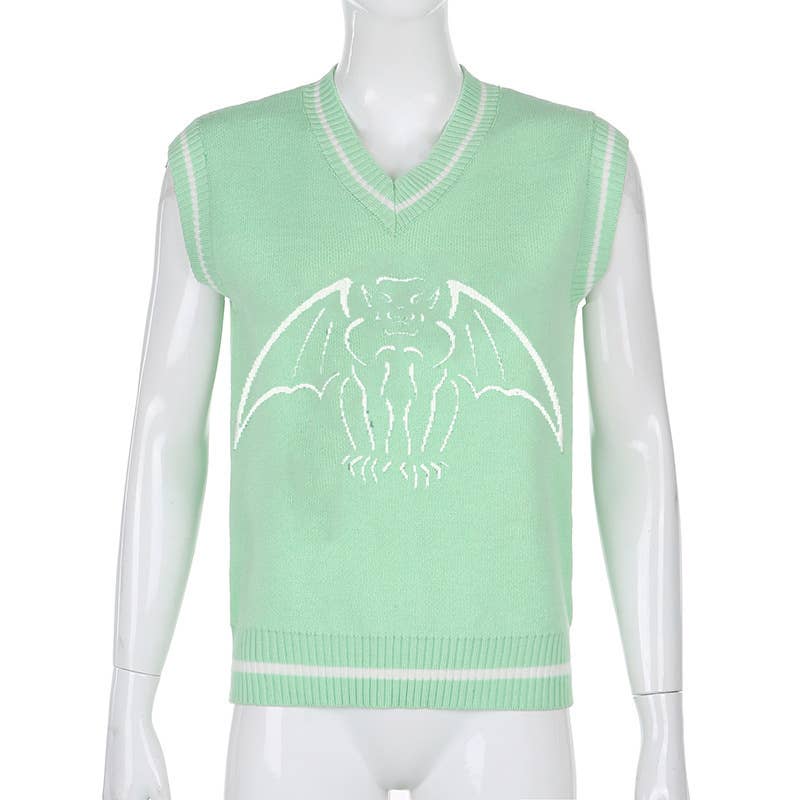 STYLISH DEEP V-NECK BAT JACQUARD WOOL VEST