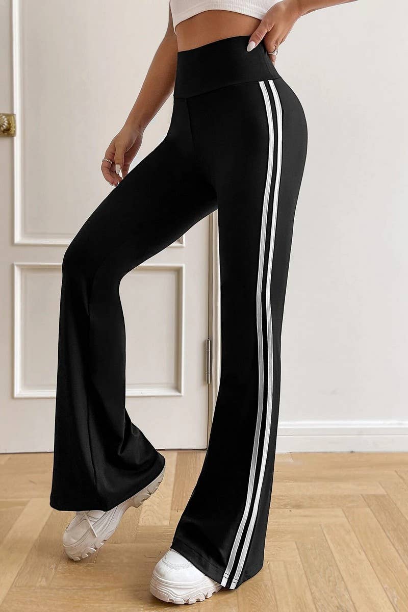 CWBLP1418_HIGH-RISE DRAPED WIDE-LEG FLARED CASUAL PANTS