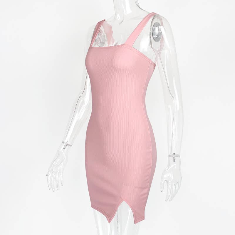 SIMPLE SLIM-FIT HALTER DRESS WITH SPLIT BACK