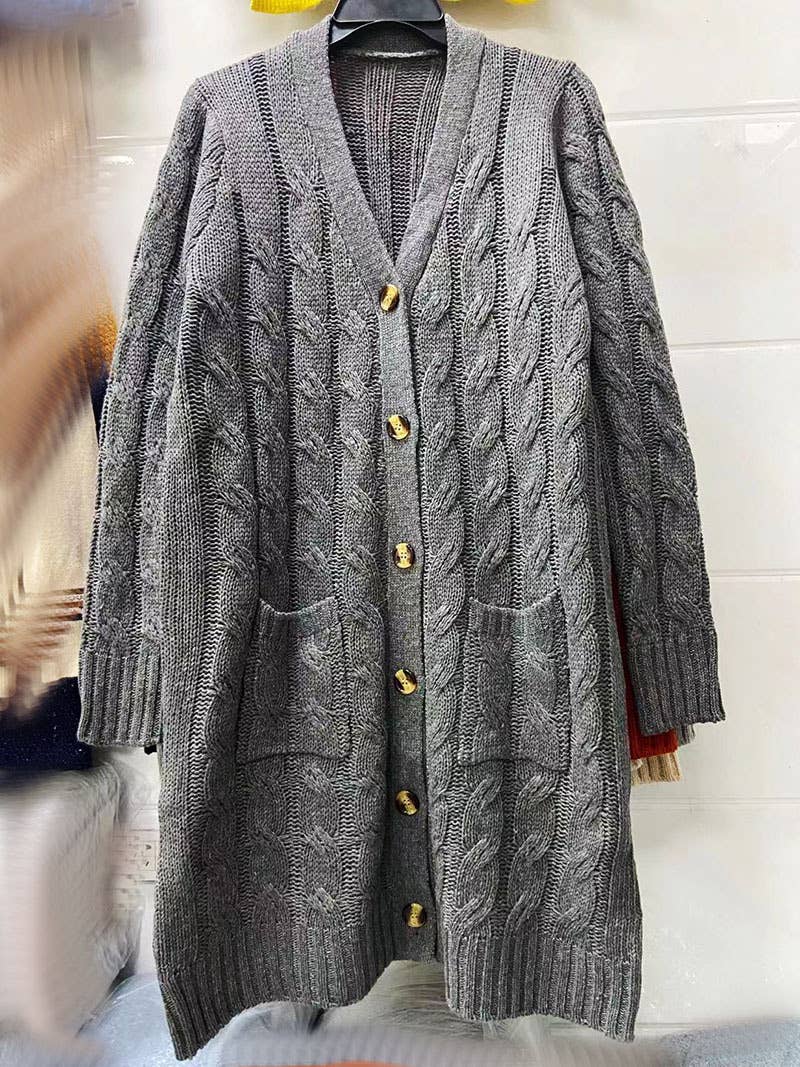 SINGLE-BREASTED TWIST SOLID COLOR LONG CARDIGAN