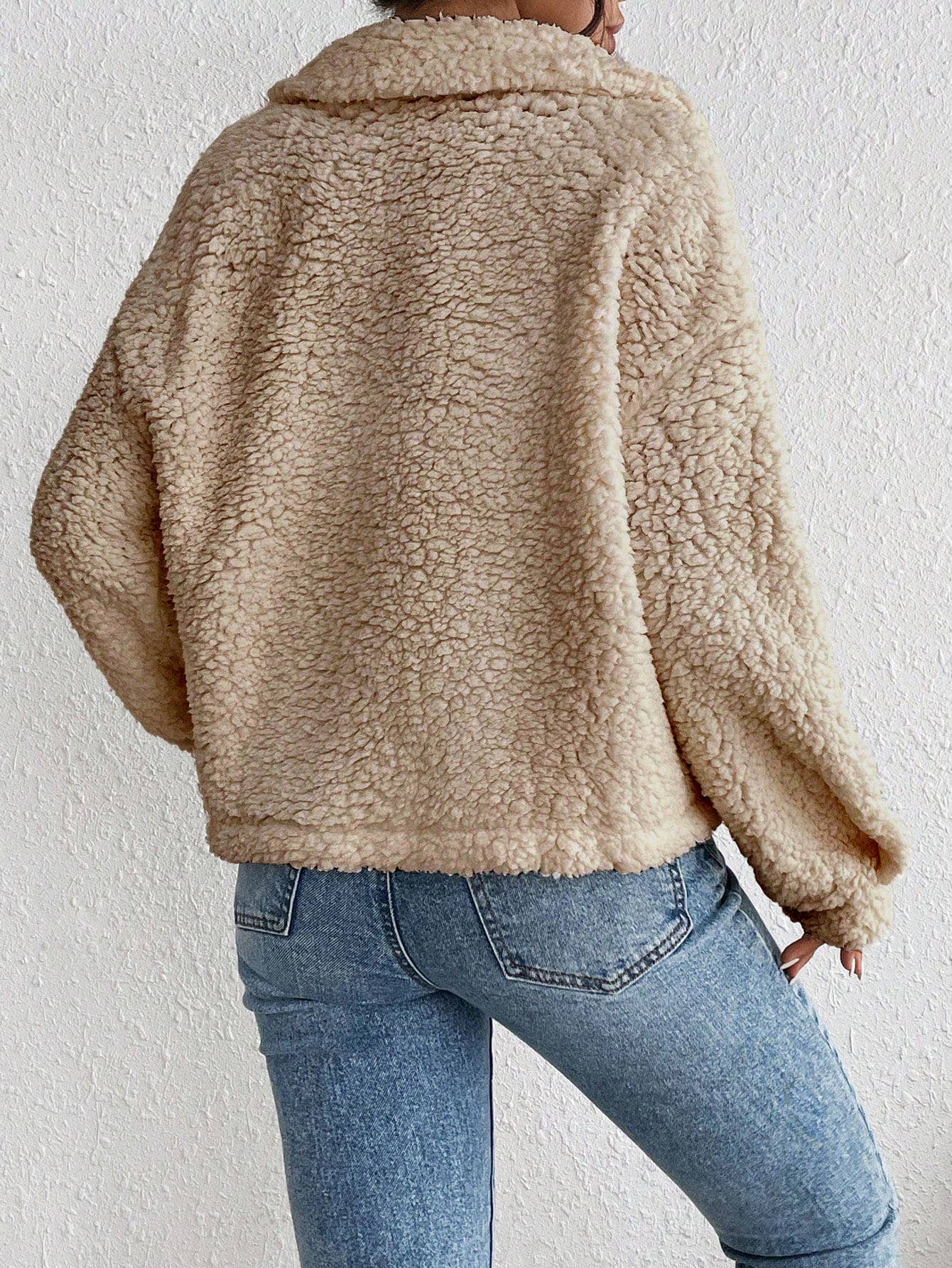 Short single-breasted lapel plush jacket