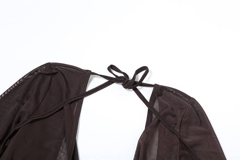 Sexy V-Neck Sheer Backless Strap Bodycon Skirt