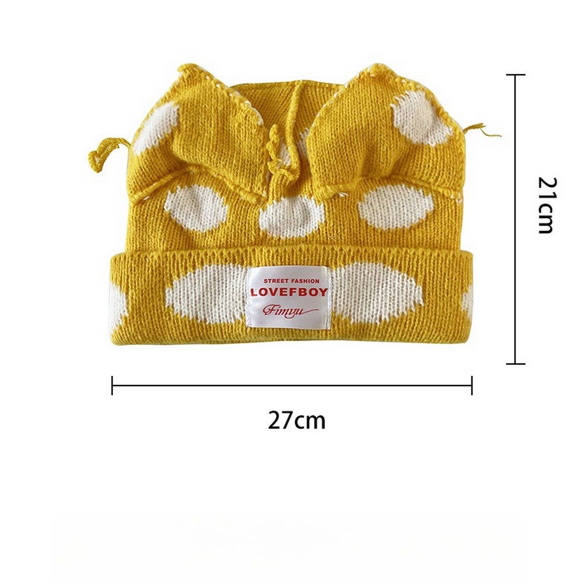 ADULT POLKA DOT FABRIC LABEL BEANIE KNITTED HAT_CWAH2052