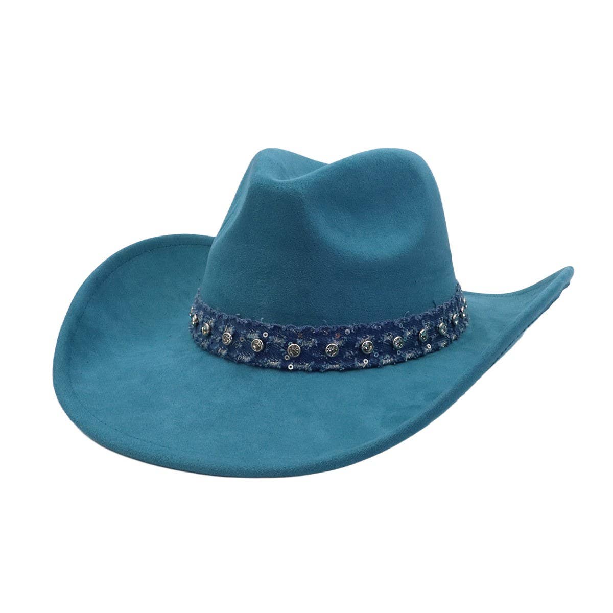 Unisex Suede Cowboy Hat with Leather Belt Detail_CWAH04494