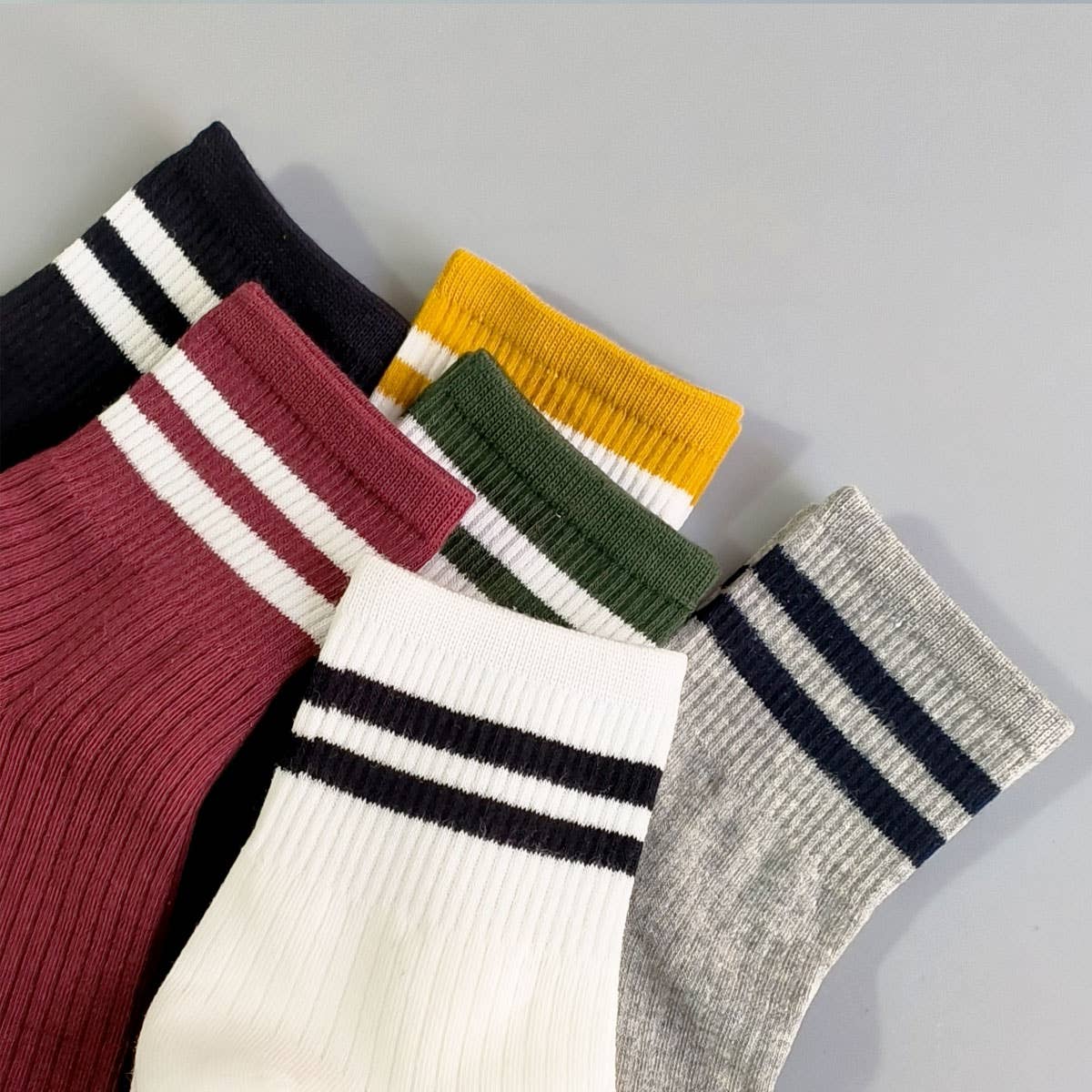 2-Stripe Cotton Mid Socks for Women, Wholesale_CWMS070