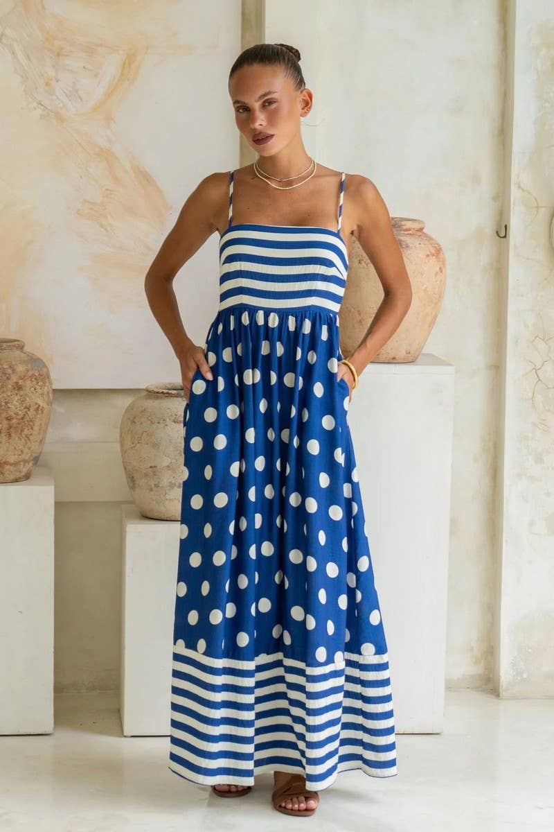 CWDMD5218_PRINTED BACKLESS CAMI HIGH-WAIST DRESS