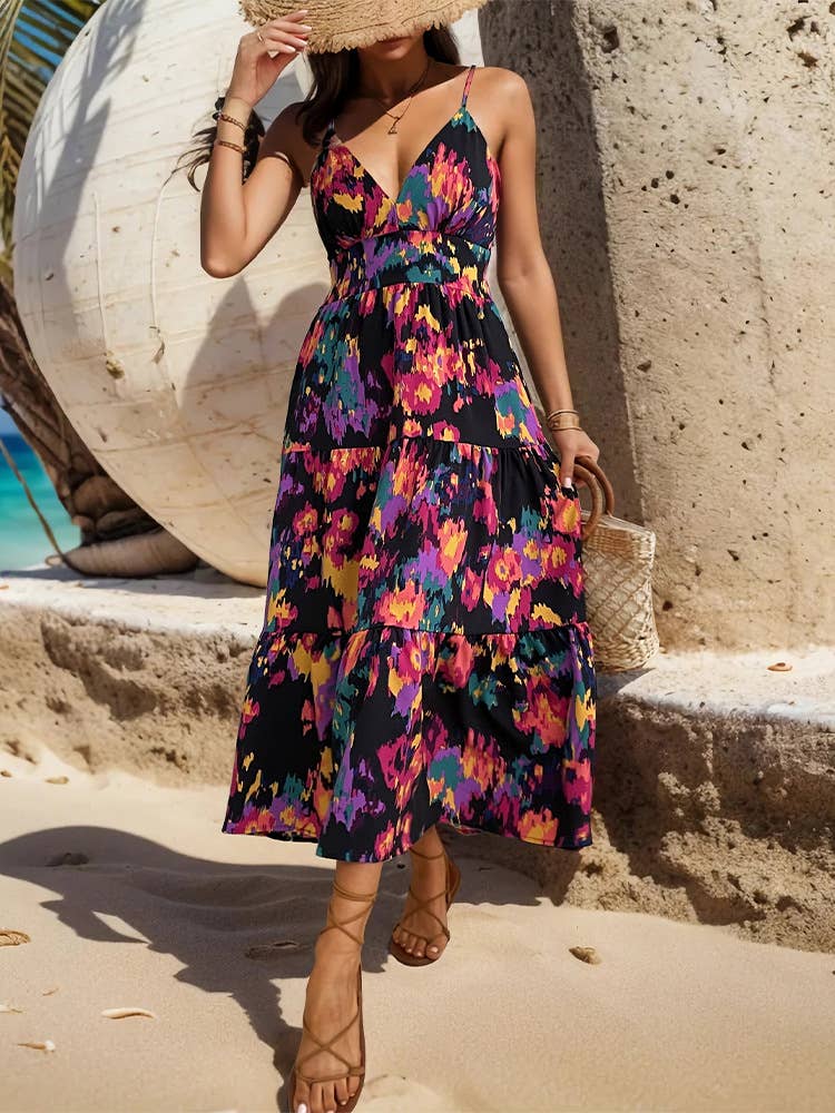 Printed halter dress with split halter