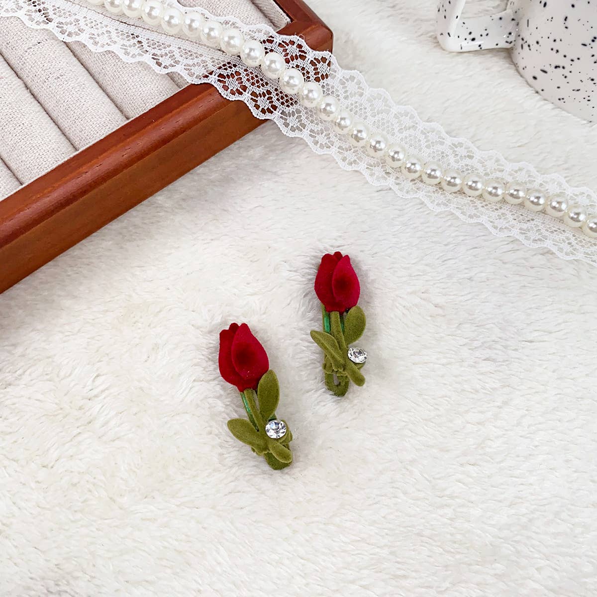 Alloy flocking tulip hairpin flower grab clip