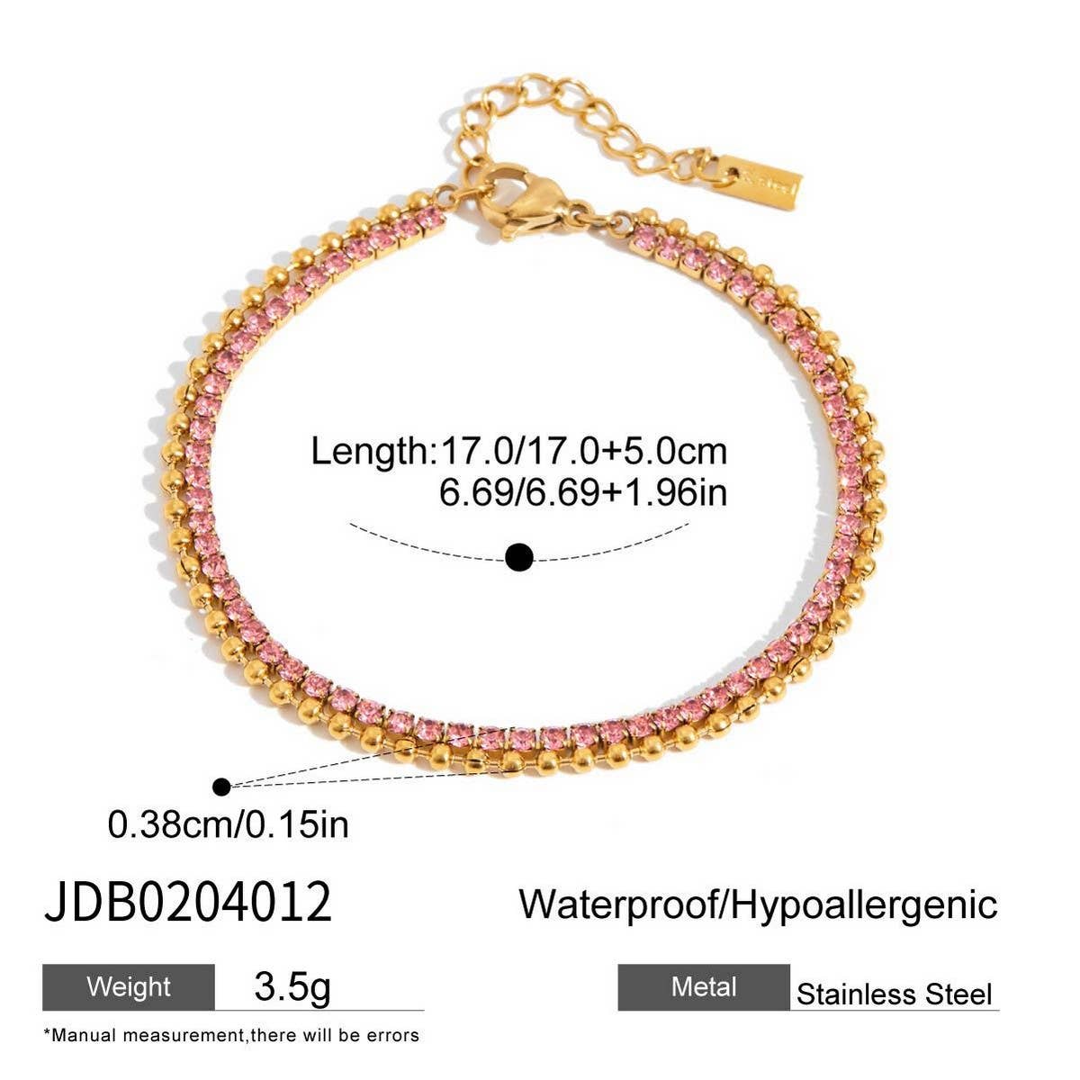 18K Gold Titanium Pink Zircon Claw Chain Bracelet_CWAJE4687