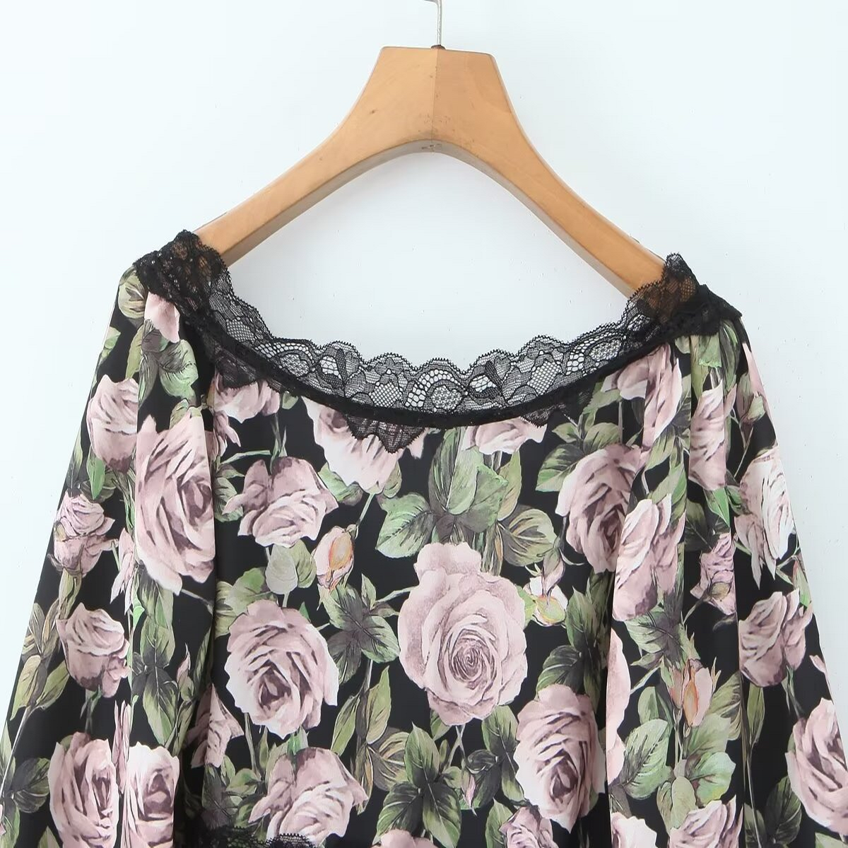 Lace Rose Print Long Sleeve Top ? French Style