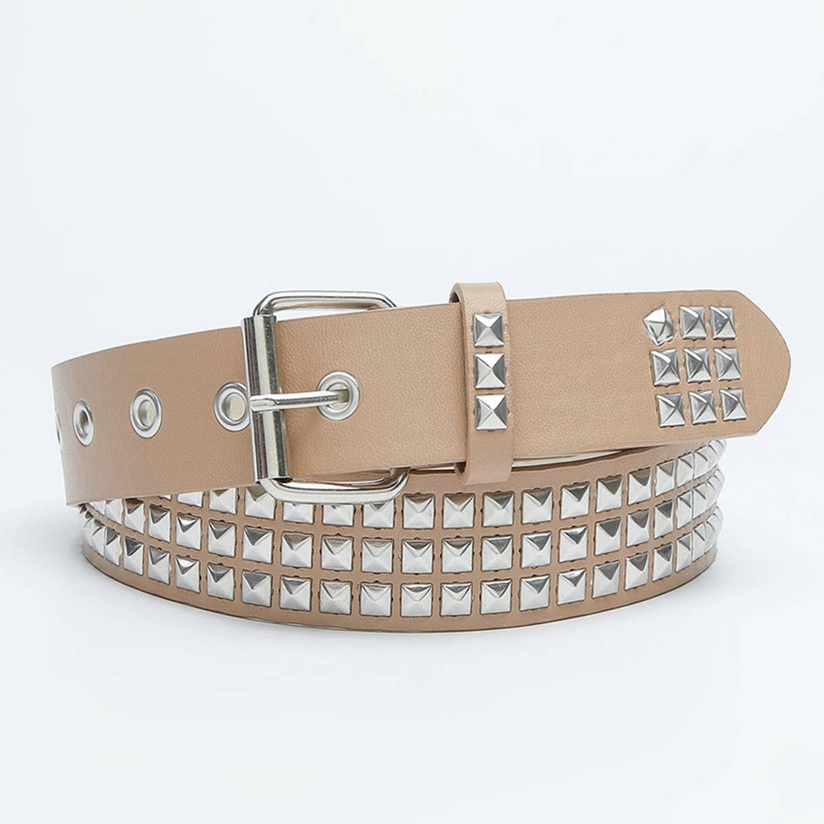 CWABE0374_SQUARE BEAD RIVET PYRAMID INLAID PUNK STYLE  BELT