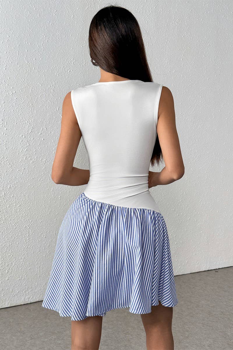 CWDSD7835_PLAID PATCHWORK SLEEVELESS MOCK NECK DRESS