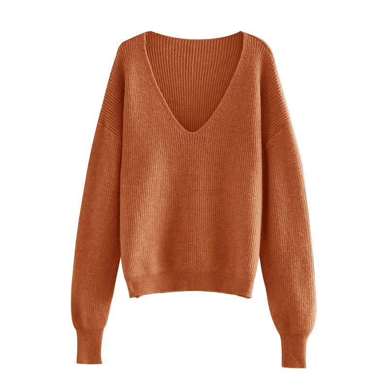 SLOUCHY V-NECK SWEATER WITH THICK LONG SLEEVES