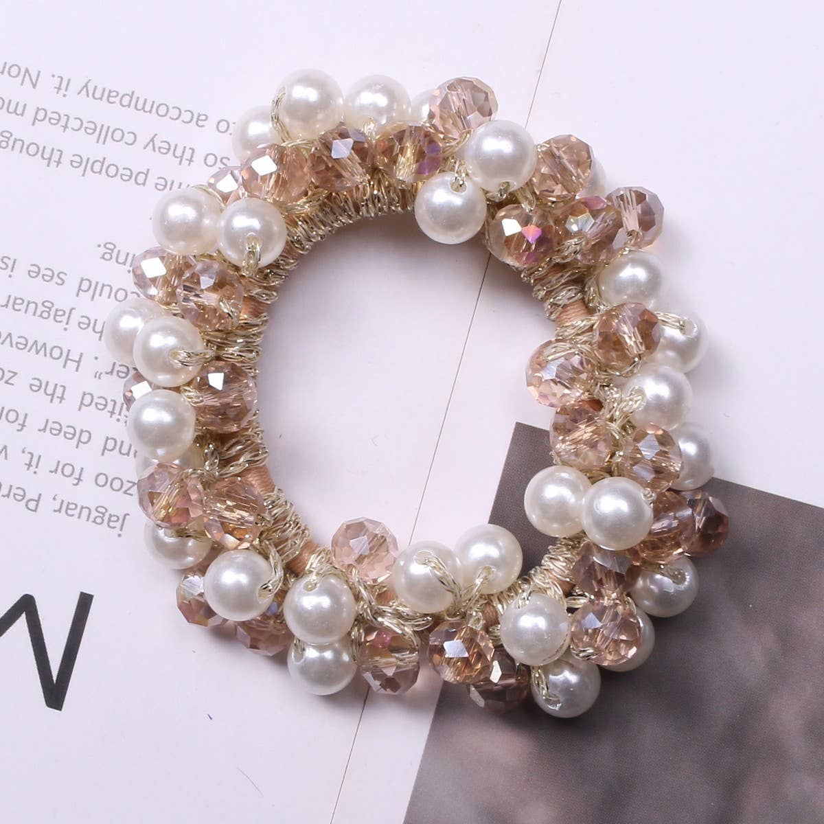 Fashion Pearl Crystal Hair Band Bun Ponytail Tie_CWAHA6768