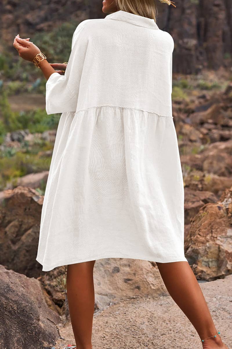 CWDSD8007_LOOSE SOLID COLOR CASUAL BUTTON FASHION DRESS