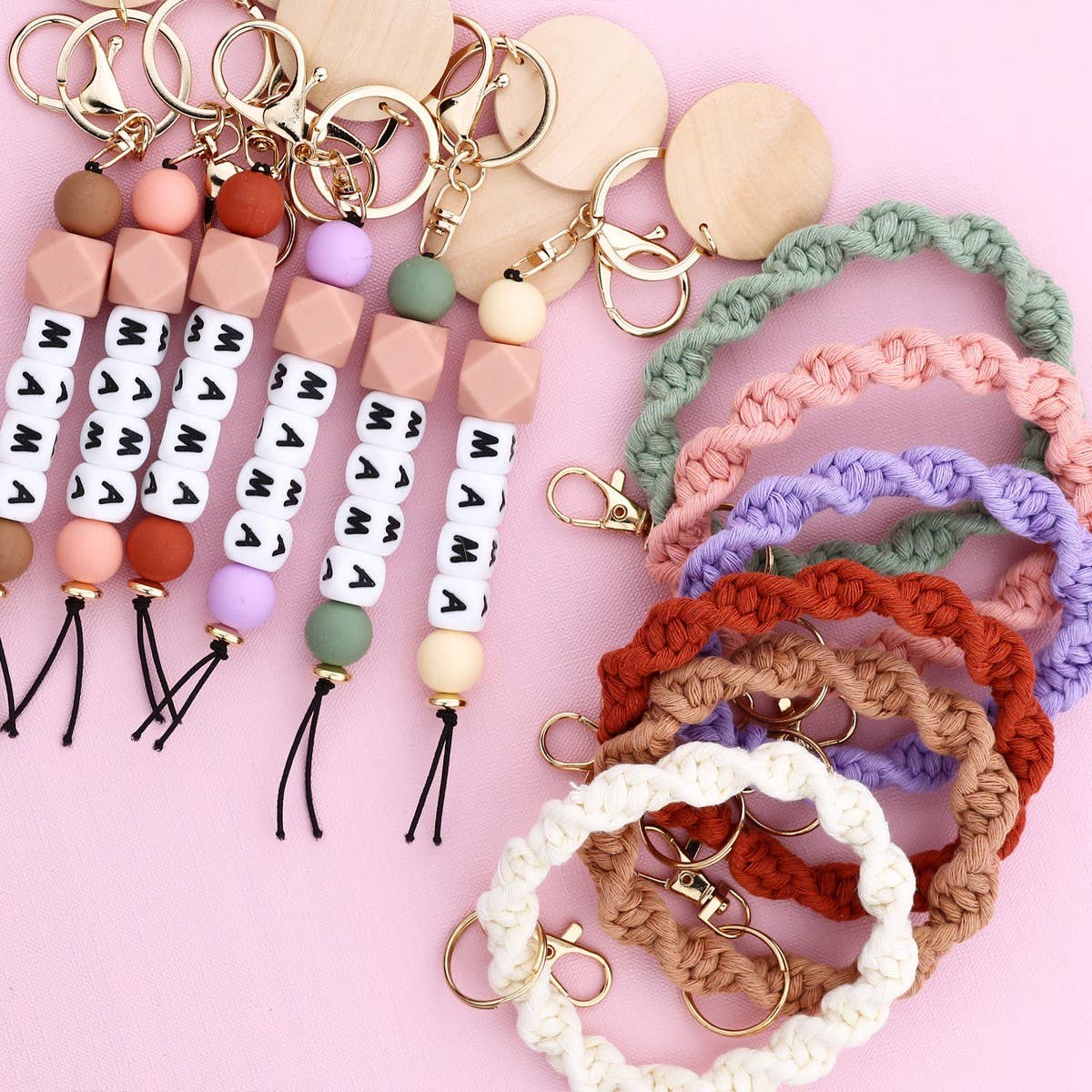 MAMA Letter Braided Silicone Bead Keychain